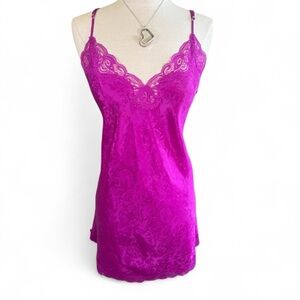 Vintage Victoria's Secret Fuchsia Lace-Trim Satin Slip Dress - Size Large